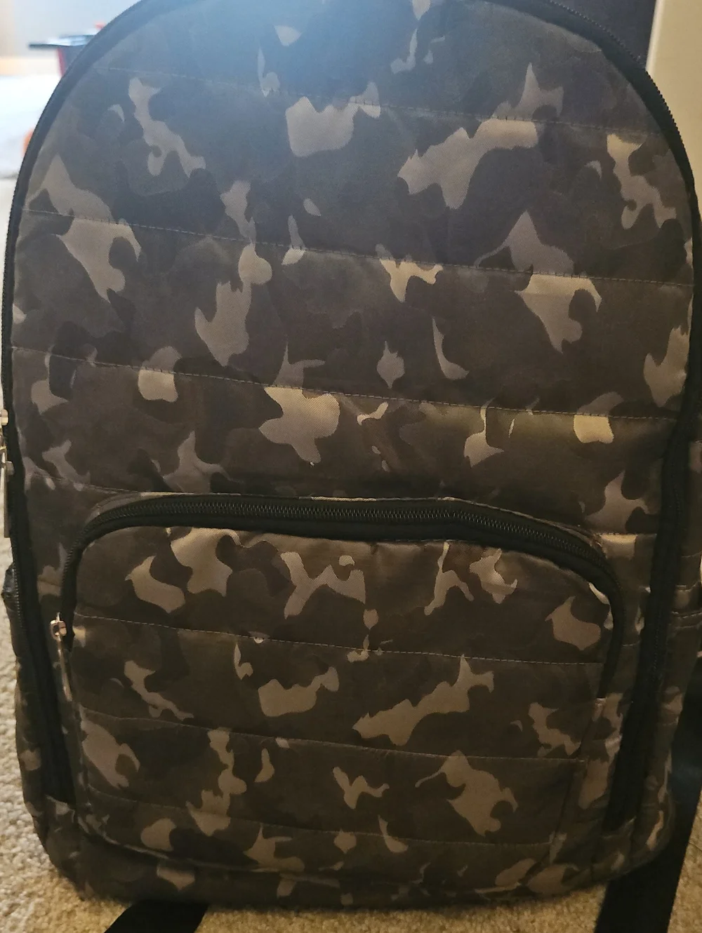 Kids Camo Quilted Backpack - Black/Grey